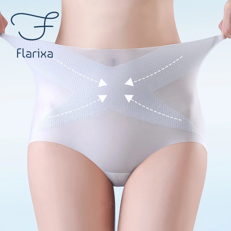 Flarixa Ice Silk Seamless Panties Women Ultra Thin Belly Shaping Briefs With High Waist Tummy Control Pants Hip Lift Underwear