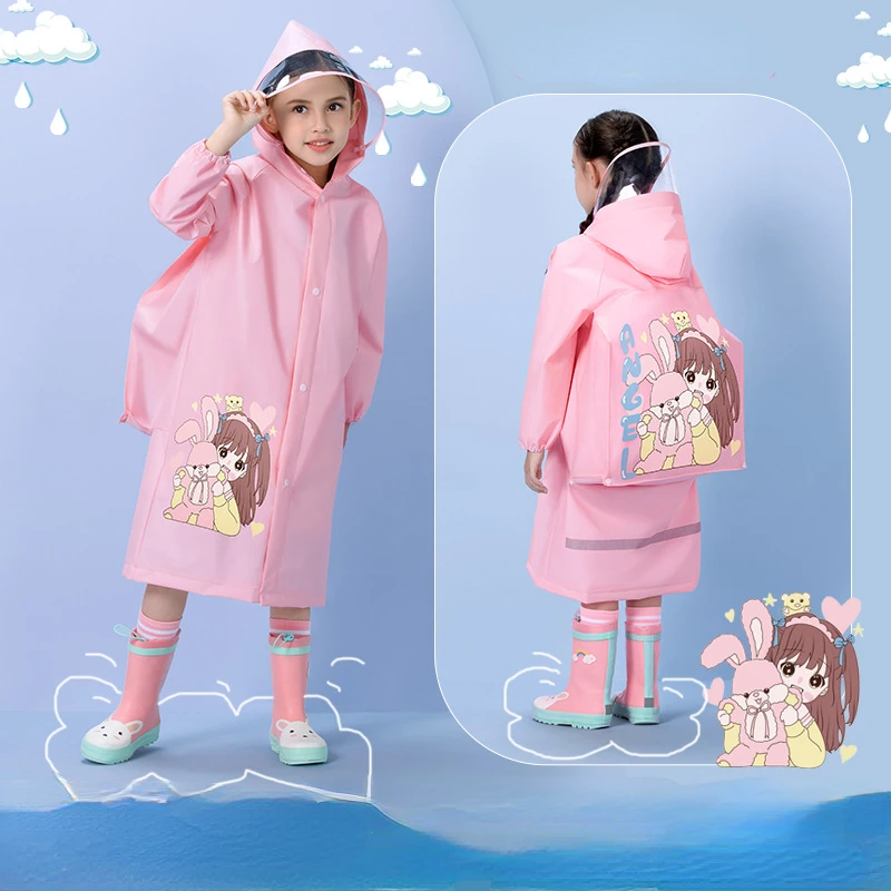 Children's Raincoat Baby Kindergarten Rain Gear Elementary School Cartoon Poncho with Schoolbag Raincoat for Boys and Girls