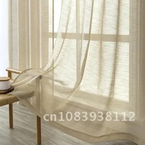 

Linen Tulle Curtains For Living Room Modern Flax Sheer Curtains Bedroom Solid Voile Japanese Curtains Window Drapes BILEEHOME