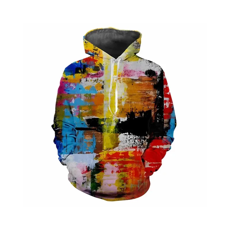 thumbnail image 1 of Sudadera con capucha con estampado de pigmentos para hombre, sudadera con capucha holgada de manga larga con estampado de grafiti colorido en 3D, 1 of 5
