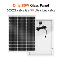 Panneau solaire rigide en verre 80W avec câble CC de 5M et câble adaptateur 5-en-1, module photovoltaïque portable pour montage sur balcon, station d'énergie, camping-car, camping, usage domestique et recharge d'énergie en extérieur 7