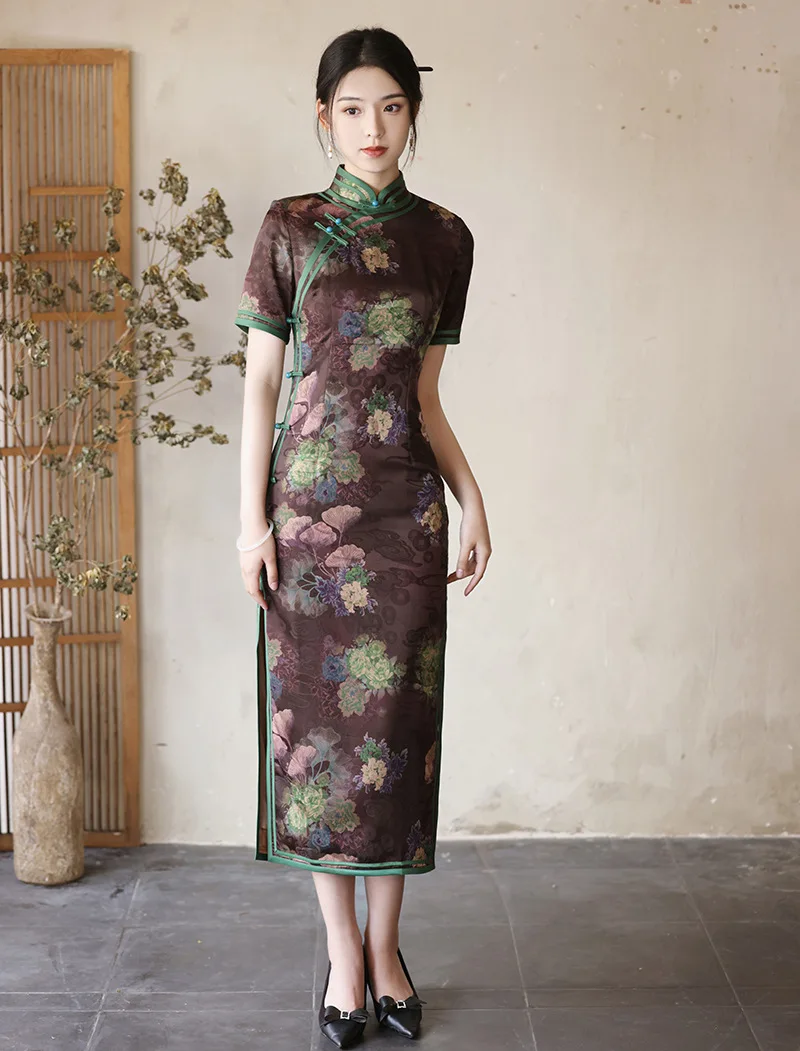 FZSLCYIYI ߱ ü  ª Ҹ Cheongsam Ʈ  ư μ ƾ Qipao ϸ ̺ 巹