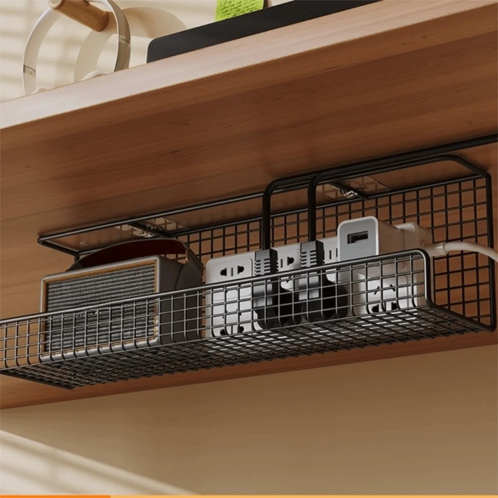 high quality under desk cable management tray with clamp metal wire socket storage no drill wiring storage rack office 1 High Quality Under-desk Cable Management Tray with Clamp Metal Wire Socket Storage No Drill Wiring Storage Rack Office 1
