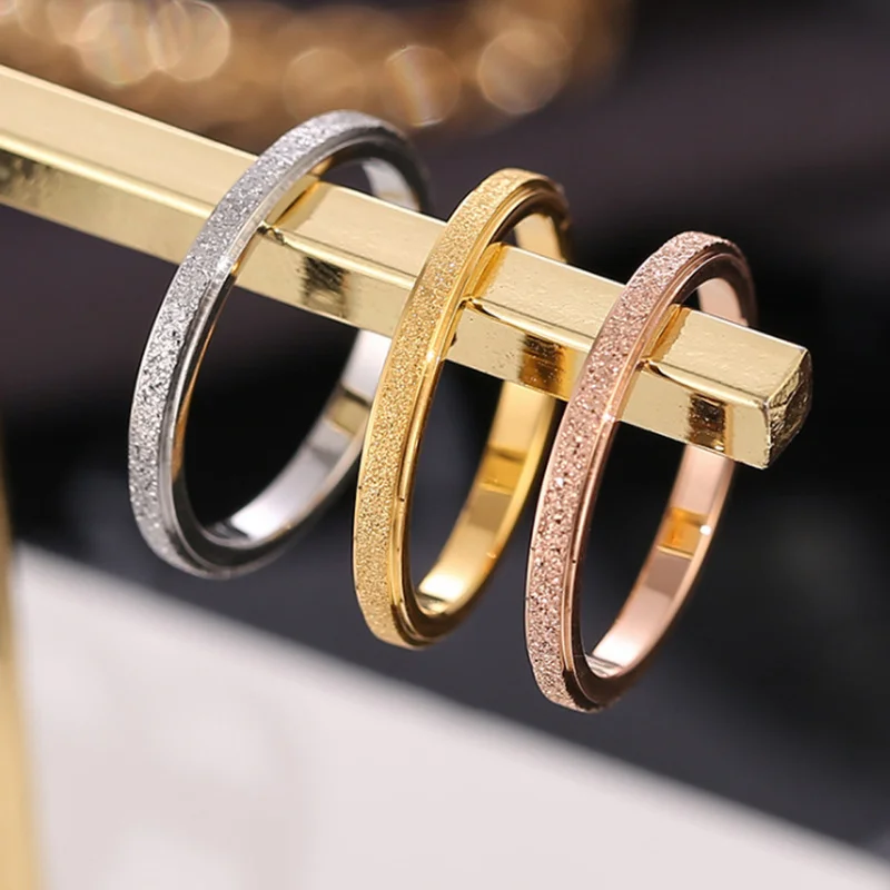 Fashion rings fashion ring stainless steel rings finger rings titanium steel rings metal rings Scrub Titanium Steel Rings for Women 2 MM Width Finger Rings Gift Girl Fashion Party Jewelry