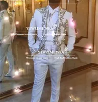 Sparkly Crystals Beaded Wedding Groom Tuxedos Customized 3-Piece Dresses Formal Occasion Party Suits Men Slim Fit Costume Homme 1