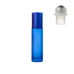 Frosted Glass Essential Oil Roller Bottle with Stainless Steel Ball - 5ml/10ml - 5ml (Blue)