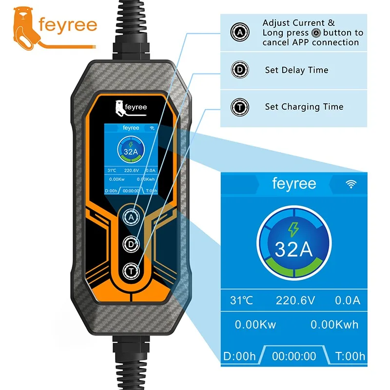 

Портативное электрическое зарядное устройство Feyree 7 кВт 32 А, ev автомобильное зарядное устройство, электрическая зарядная станция