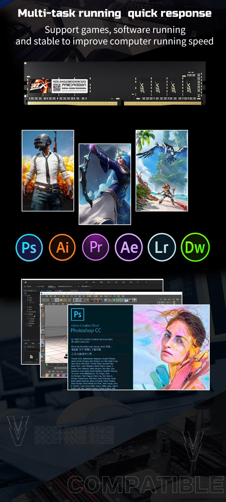 Description Picture 5 of itemRZX DDR4 RAM Memoria 32GB 8GB 16GB 2400MHz 2666MHz 3200MHz DIMM Desktop Computer Memory Rams