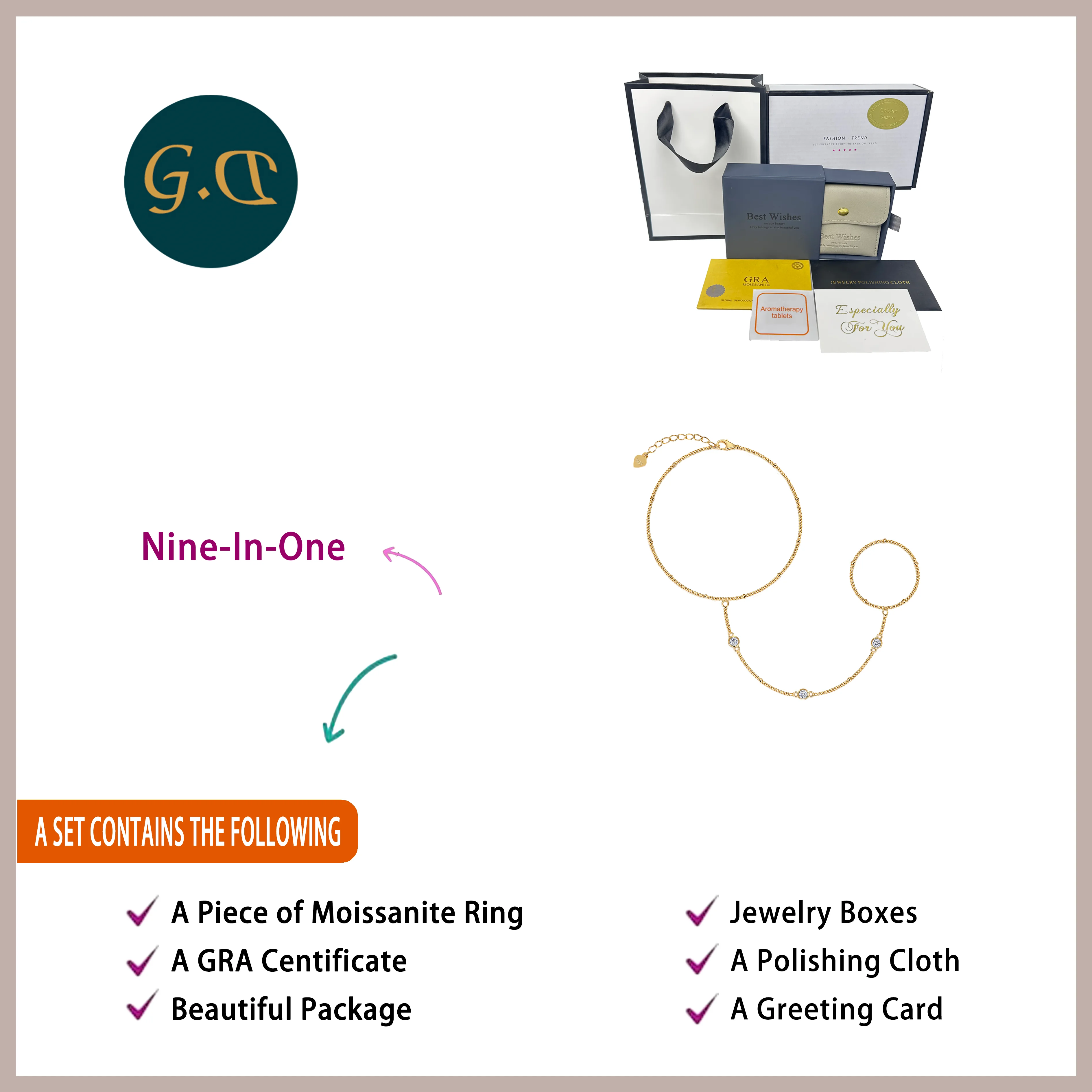 0.3 CTW Elegant Gold Moissanite Hand Chain 18K Gold Plated S925 Sterling Silver with Dazzling Stones Unique Hand Jewelry 6