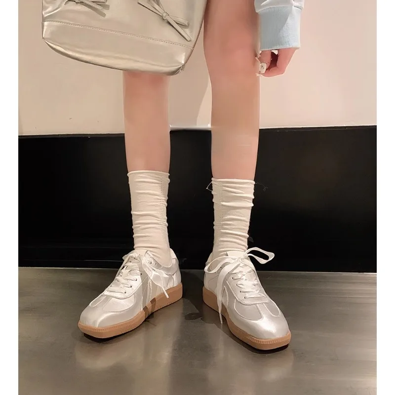 Moccasin Women's Shoes Half Slippers Flat Bottom Lace-Up Loafers Ladies Casual Outdoor Lazy Shoes Light Solid Color Flat Shoes