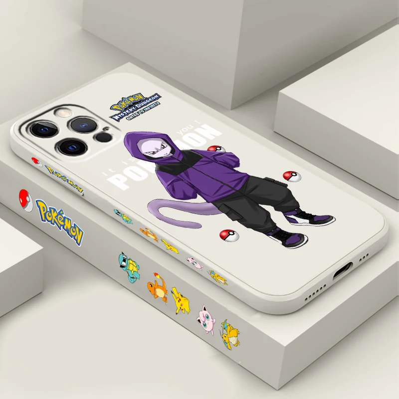 Pokemon Mewtwo Pterosaur Cute Liquid Left Rope Per Apple Iphone 15 14 13 12 11 Xs Xr X 8 7 Se Pro Max Plus Mini Tpu Phone Case