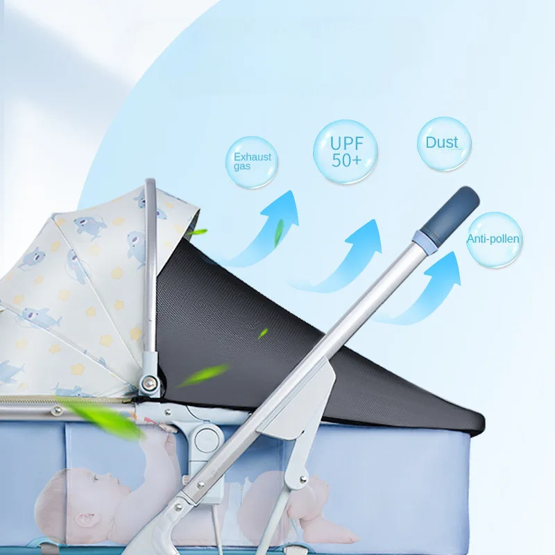 Baby Stroller Can Sit or Lie Down Folding Four Wheels Cart High View Shock Absorption Newborn