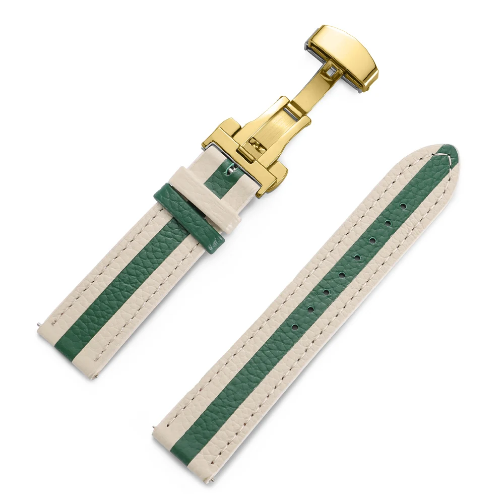 Colorful Calfskin Leather Watch Strap with Butterfly Buckle