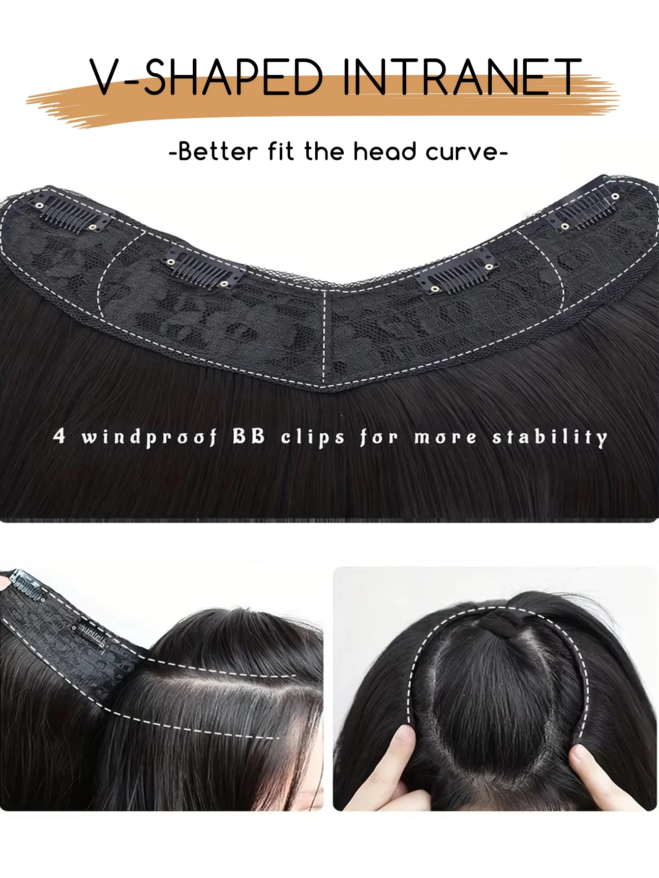 Synthetic Black Clip In Hair Extensions for Women