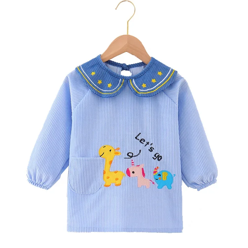 Autumn Winter Children's Plush Bibs Long Sleeve Eating Clothes Full Coverage Dirty Proof Baby Reverse Clothing Cover up