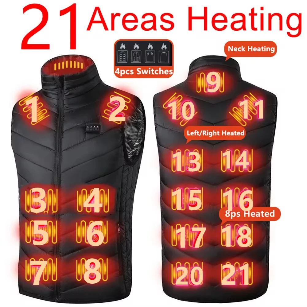 Heated Jacket 21/9 Areas Heated Winter Men Women Electric Usb Heater Camping 6XL