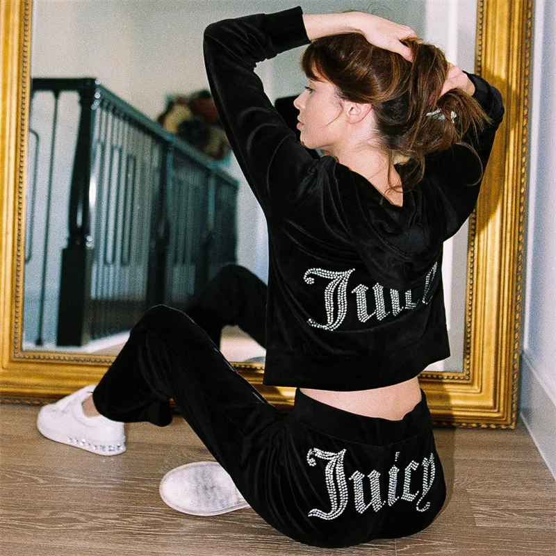 

Korean Velvet Women Sportswear Tracksuit Outfits loose letter print Hoodie Jacket+pant Running Jogger Fitness Casual Workout Set