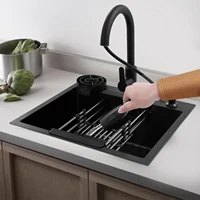 Stainless Steel  Kitchen Sink with Pull-Out Faucet Multi-functional Kitchen Sink Dish Basin Sink 50*45cm 1