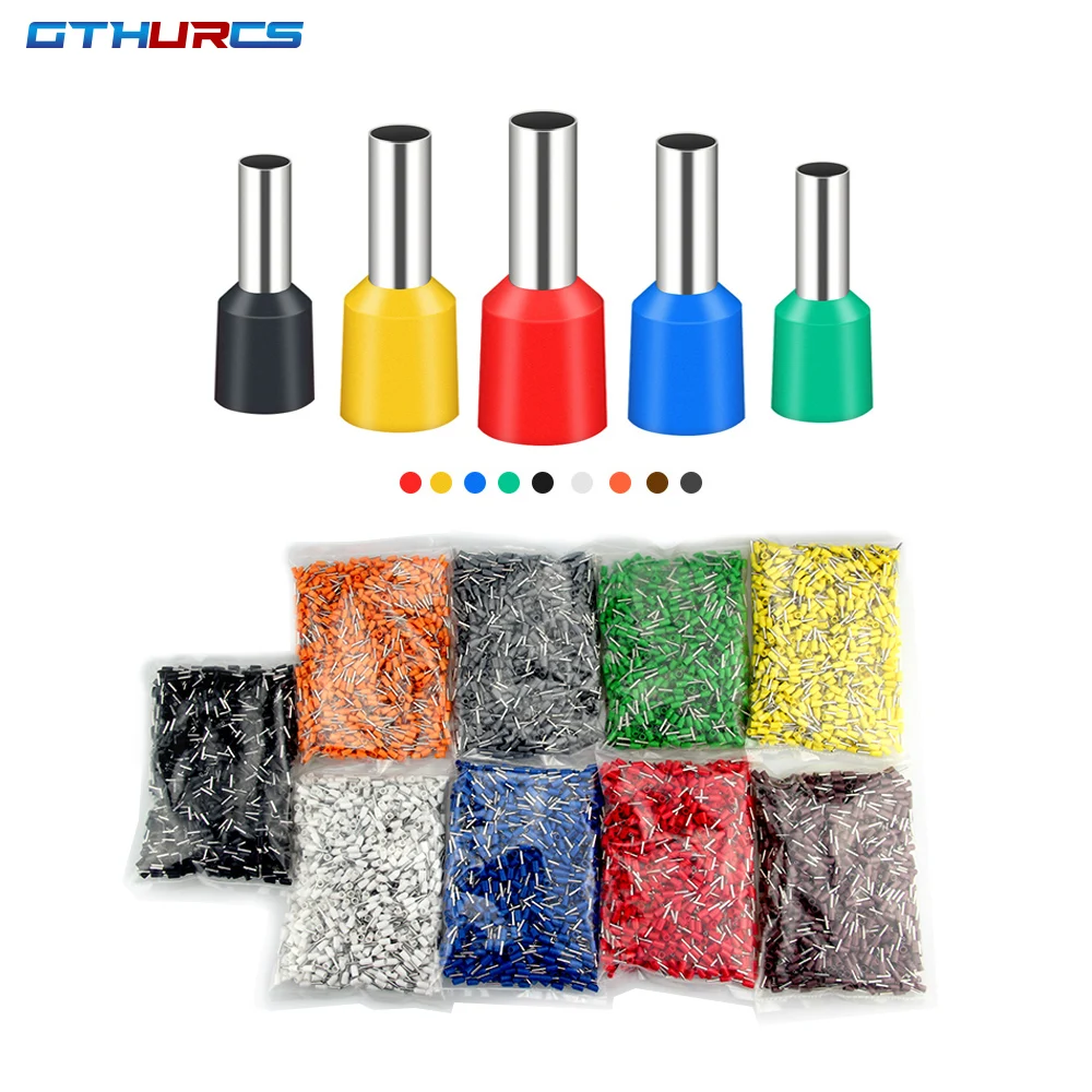 Insulated Ferrules Terminal Block Cord End Wire Connector Electrical Crimp Terminator 1000PCS Pack E0508 E7508 E1008 E1508 E2508 terminal connector