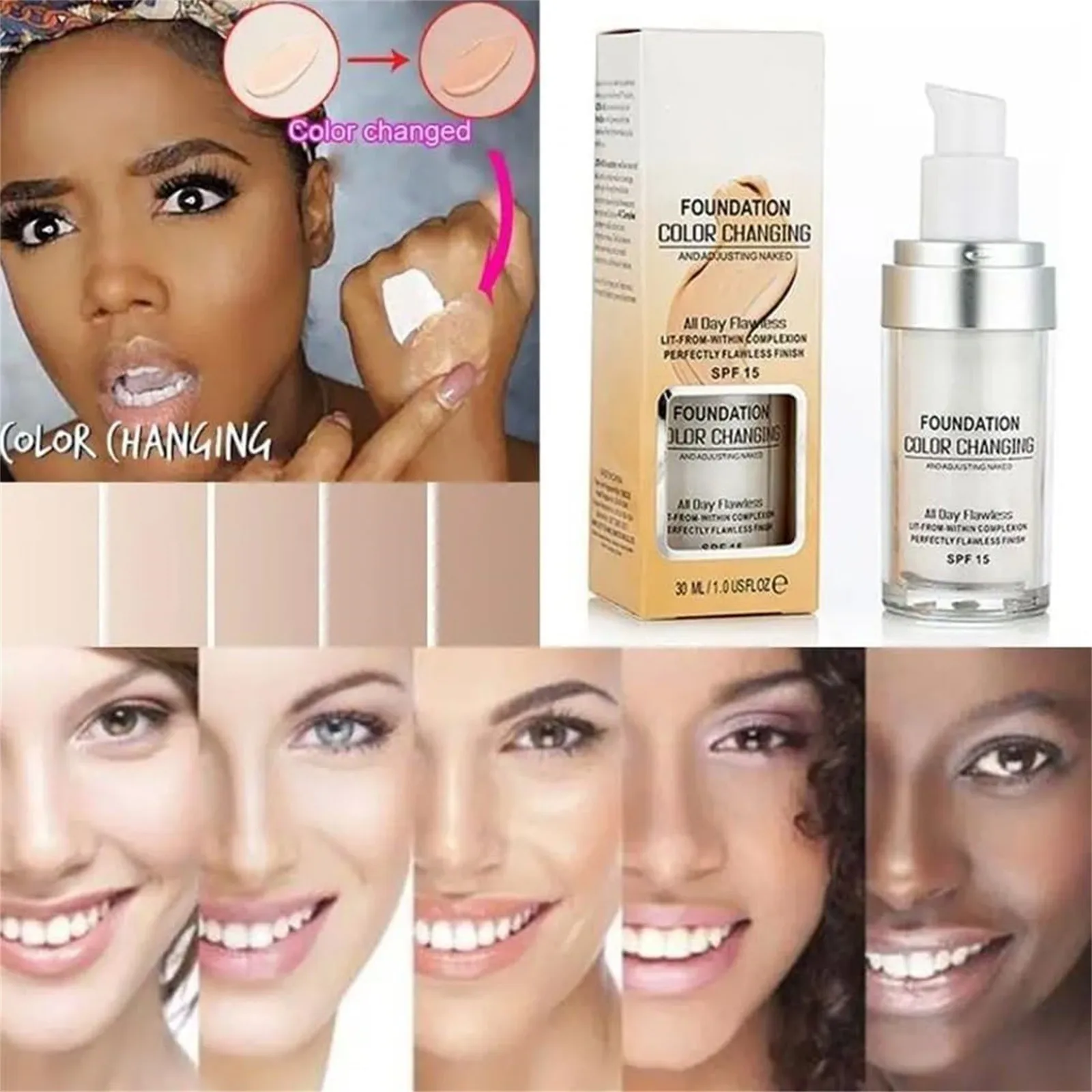 30ml SPF 15 Colour Changing Mature Skin Foundation Hydrating Waterproof And Light Long Lasting Foundation Gift For Girls skin care products
