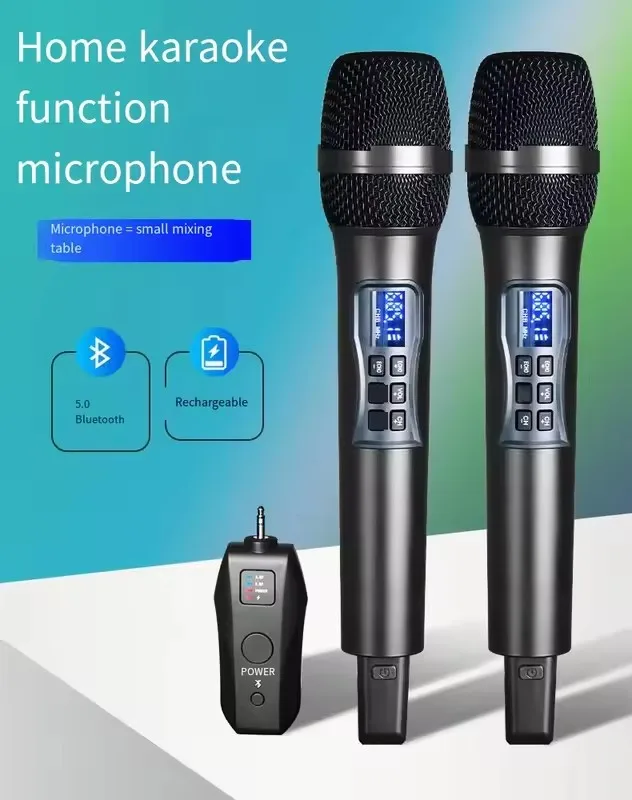 Uhf Wireless Handheld Dynamic Karaoke Microphone Bluetooth Receiver Professional Home Reverb High and Low Bass Plug and Play