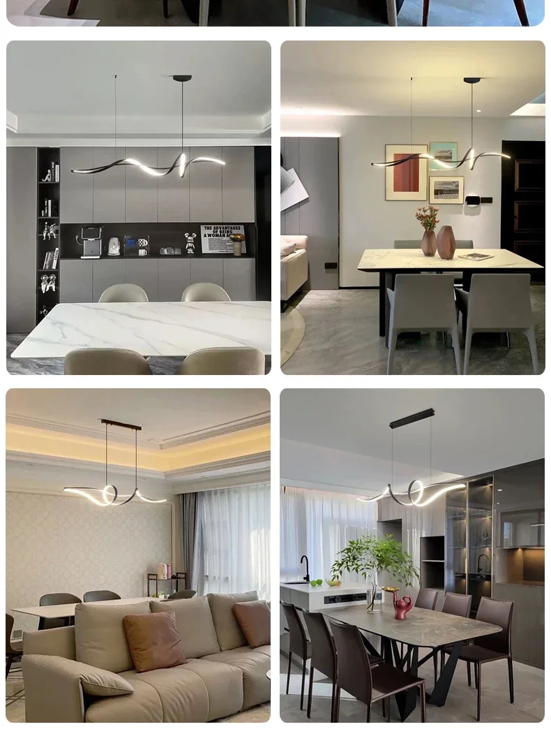 Description Picture 4 of itemNordic Simple Strip LED Chandeliers for Living Dining Room Table Center Pendant Lamp Residential Interior Decor Lighting Fixture