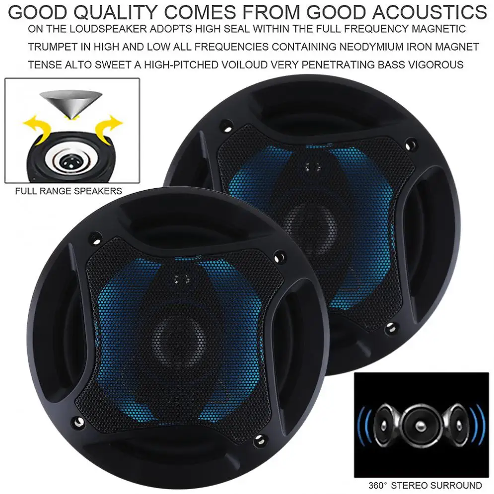 2pcs 6.5 Inch 180W 12V Car Coaxial Horn Auto  Audio Music Stereo Full Range Frequency Hifi Speakers destructive Installation