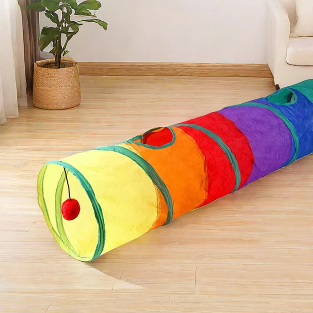 Rainbow Canvas Cat Tunnel 1PC Interactive Play Exercise Toy for Cats Foldable Design For Indoor Cats Suitable for Playtime