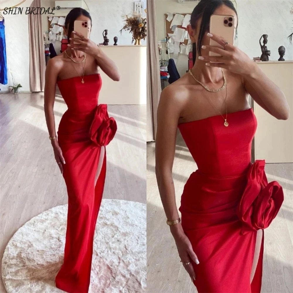 

SHIN BRIDAL Mermaid Off Shoulder Stain Evening Dresses for Women Red Strapless Prom Dresses Floor Length Sexy Wedding Dresses
