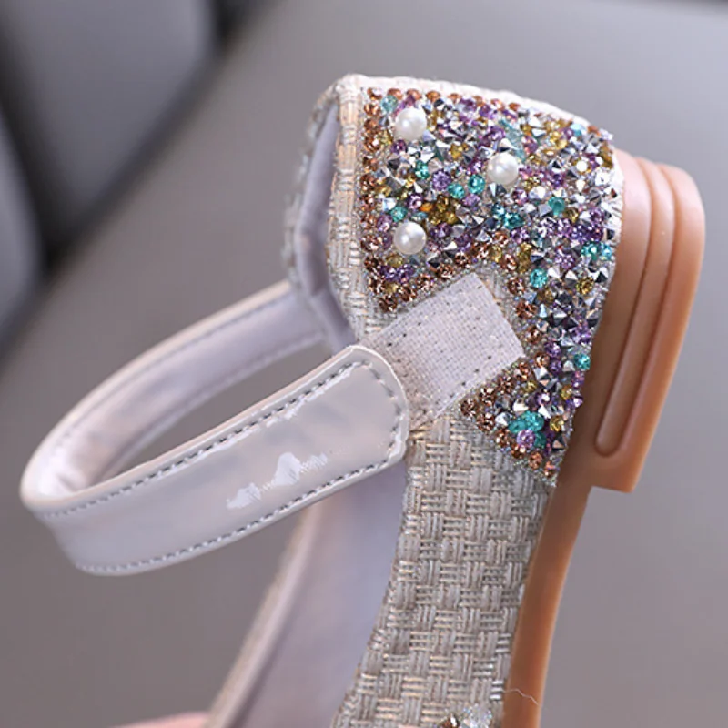 For Girls Shoes Spring Kids Fashion Sandals PU Brand Rhinestone Glitter Princess Toddler Dress Party Dance Flats Baby Shoes