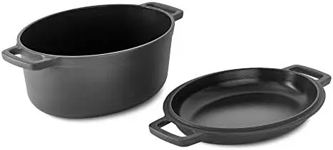 

by 6 Qt Nonstick Cast Iron Double Dutch Oven, Oval Pot with 2-in-1 Skillet Lid, Black Plate for cooking Accesorios freidora Mol