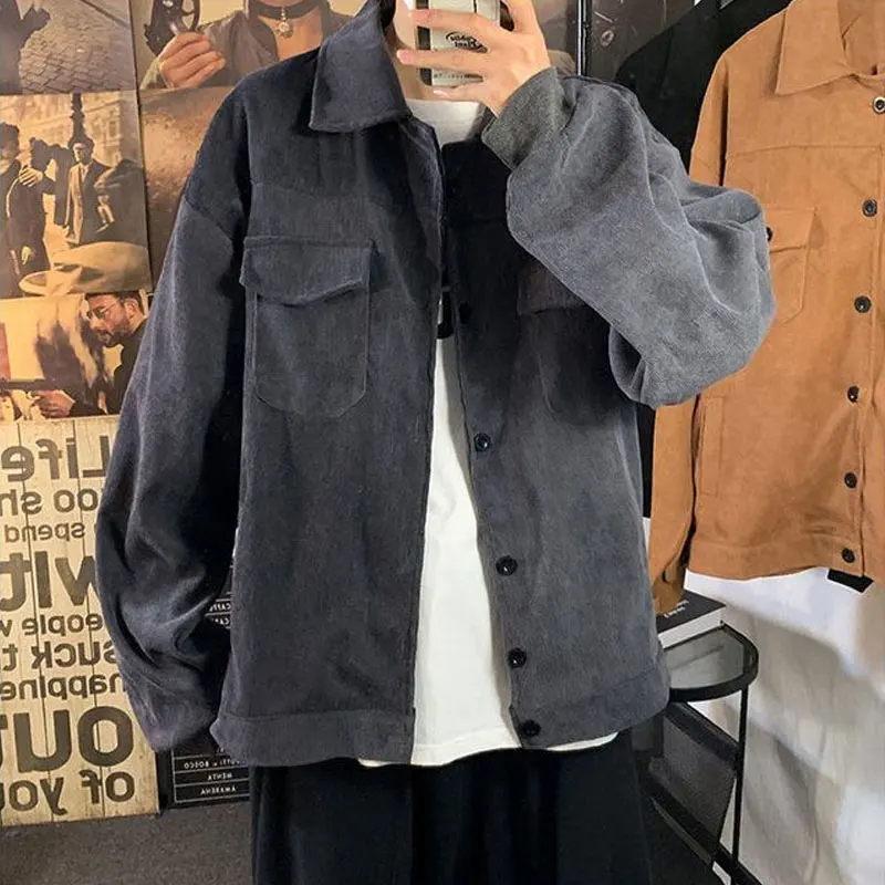 Men's Vintage Japan Style Corduroy Jacket – Casual Solid Color Lapel Coat