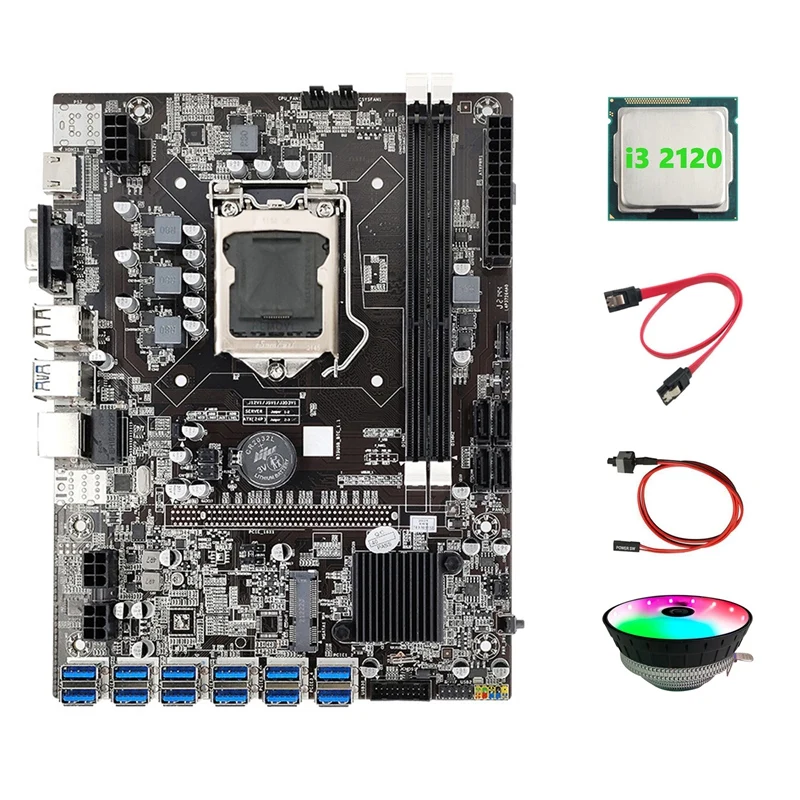 best motherboard for home pc B75 ETH Mining Motherboard 12 PCIE To USB3.0+I3 2120 CPU+Switch Cable+SATA Cable+RGB Fan LGA1155 B75 USB Motherboard best motherboard 