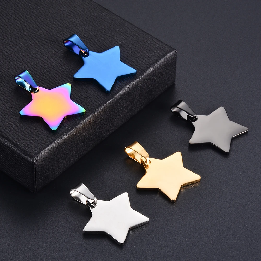 5 stücke 24x25mm Militär Armee Edelstahl Stern Tag Charms 5 Farben Blank Hund ID Tags anhänger Halskette Schmuck Großhandel