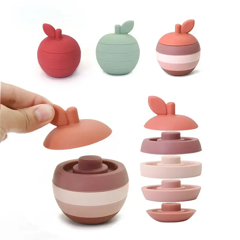 Stacking Fruit Shape Silicone Educational Toy BPA Free Cute Silicone Apple Pear Shape Design Good for Kids Brain Development Toy educational toys stacking puzzle toys cup stacking toys stacking toys