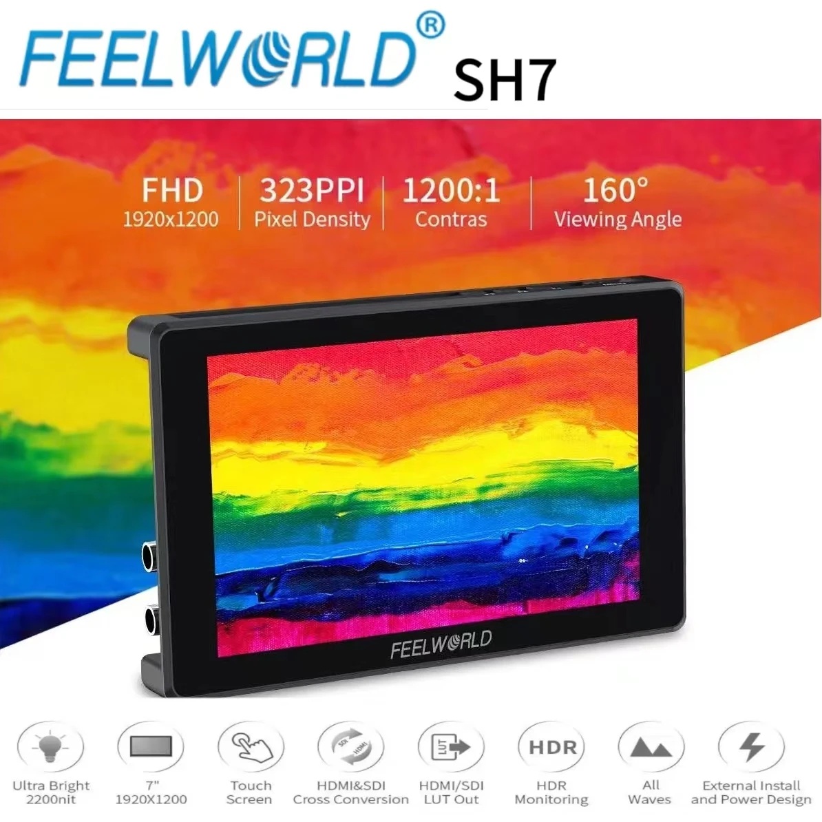 

FEELWORLD SH7 7 "touch camera monitor, SDI HDMI cross conversion, 1920×1200 output resolution, ultra bright 2200nit