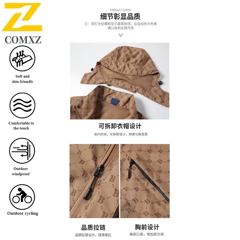 COMXZUnisex Windbreaker Thin Waterproof Windproof Detachable Hood Outdoor Jacket for Hiking Camping Fishing Spring Autumn Trendy