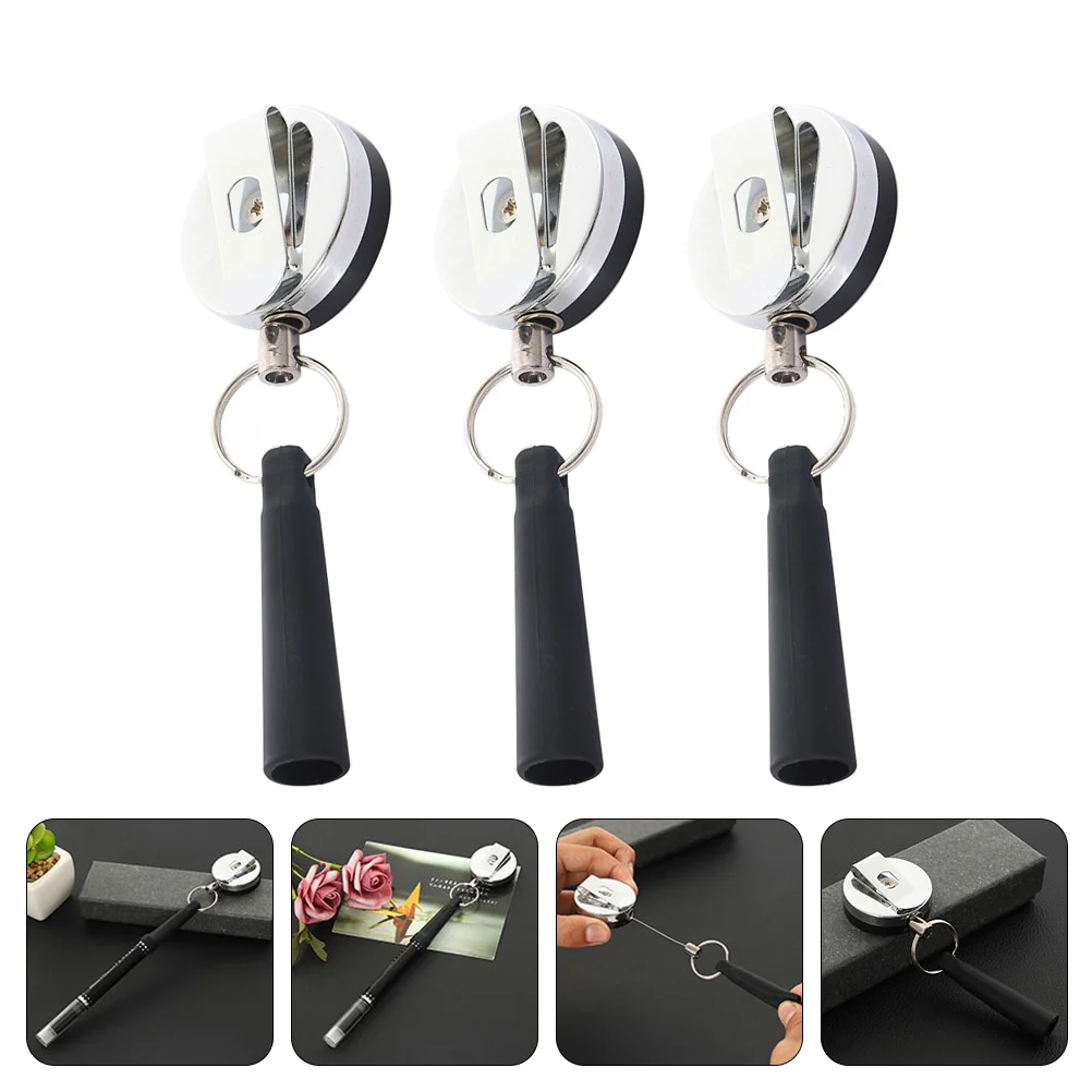 

3 Pcs Key Ring Retractable Pen Holder Metal Pencil Length Extender Plastic Telescopic Keychain Pen-cap