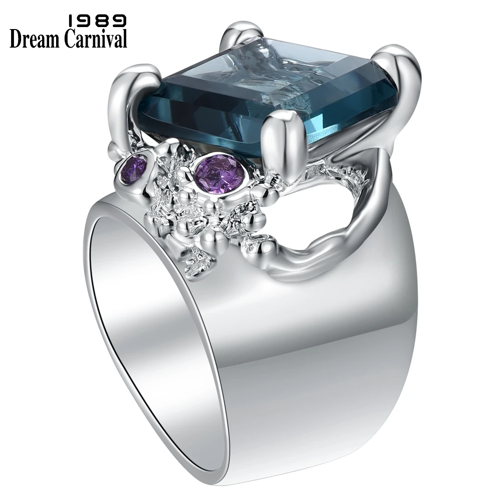 DreamCarnival1989 Fabulous Big Zircon Rings for Women Pink Blue Colors Gothic Jewelry Girl Street Fashion Dating Gift WA11708S