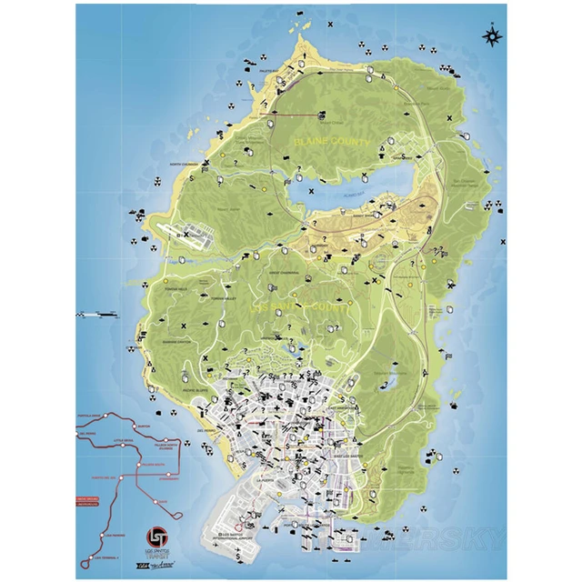 Gta5 Poster Grande Roubo Mapa Do Jogo De Vídeo Cartaz Da Lona Quadros De  Parede Sala Decoração De Parede Adesivos Para Casa Pintura - Pintura E  Caligrafia - AliExpress