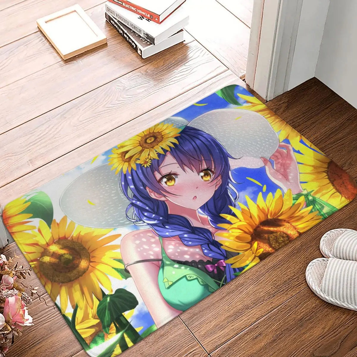 

Food Wars Shokugeki no Soma Anime Non-Slip Carpet Megumi Tadokoro Girl Sunflower Doormat Bedroom Bath Mat Welcome Decoration Rug