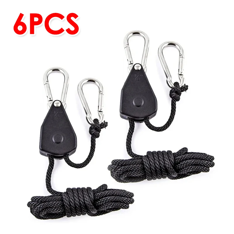 6pcs Rope Pulley 1/8 Lift Pulley Lifting Hook Canoe Boat Bow Stern Rope Sky Curtain Tent for Camping/Growing Plant Lamp