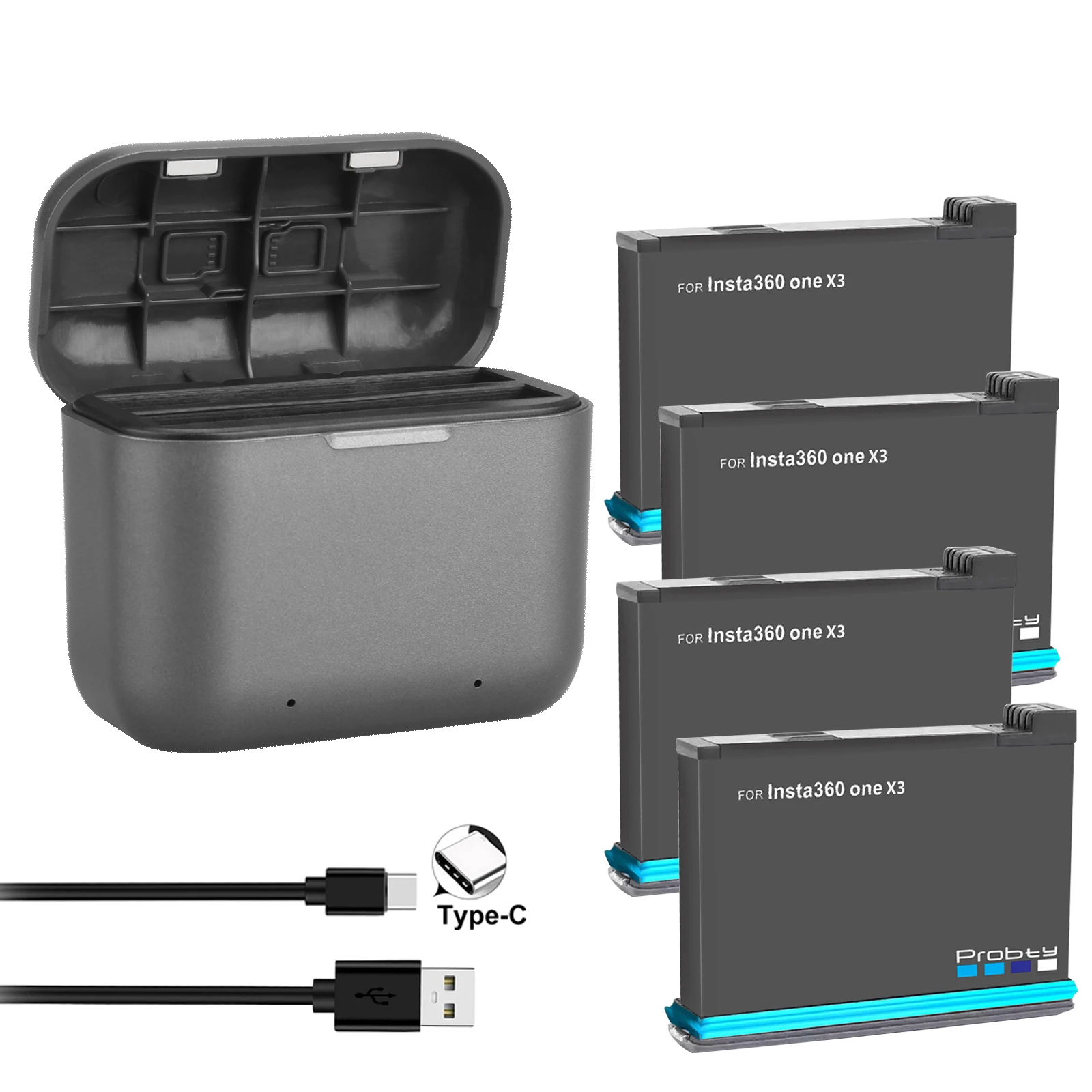 For Insta360 ONE X3 Battery 2200mAh+2 Card Slot Battery Charging Box 360 Panoramic Action Camera Batteries Accessories