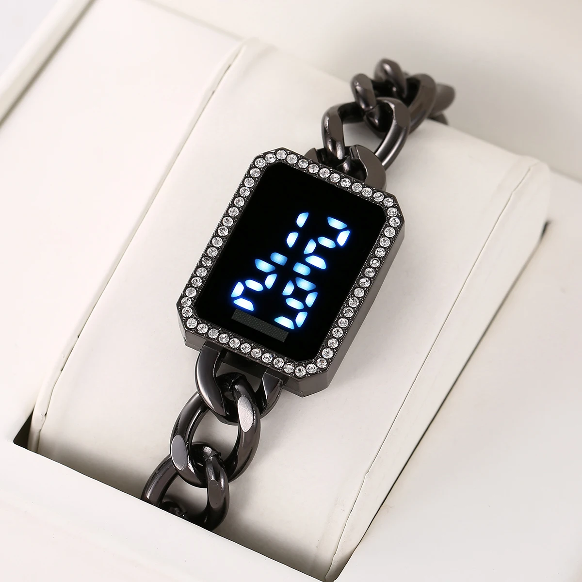 Influencer-Style Diamond-Embedded Ladies' Watch Bracelet Square Touchscreen Simple LED Electronic Watch Trendy Korean Design