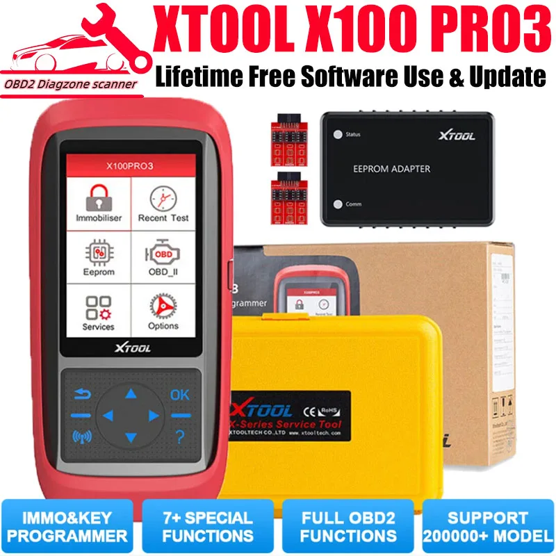 

Программатор ключей XTOOL X100 Pro3, профессиональный инструмент для диагностики автомобиля, устройство чтения кодов, бессрочный срок службы 7, с адаптером EEPROM