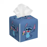 Custom Little Monster Stitch Tissue Box Cover PU Leather Square Cute Cartoon Facial Tissue Box Holder for Bathroom Toilet 1