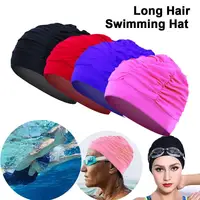 Swimming Hat Women Unisex Girls Long Hair Bathing Cap Swimming Cap Stretch Drape Free Size Swim Pool Sport Elastic Nylon Turban 1