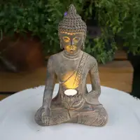 Buddha Statue with Solar Light Home Garden Decor Sitting Meditating Buddha Figurines for Outdoor Patio Yard Lawn Ornaments 3