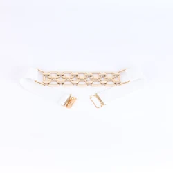 Gold Chain Buckle Decorative Elastic Belt for Women - Black Waist Accessory for Dresses and Shirts (WHITE)