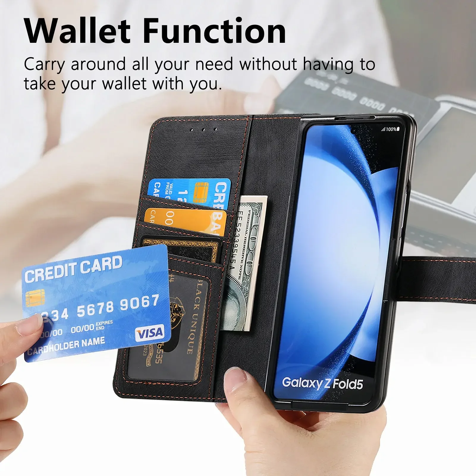 For Samsung Galaxy Z Fold 5 4 3 Case Vintage Zipper Leather 2 in1 Magnetic Wallet Card Slot Flip Holder Protect Shockproof Cover